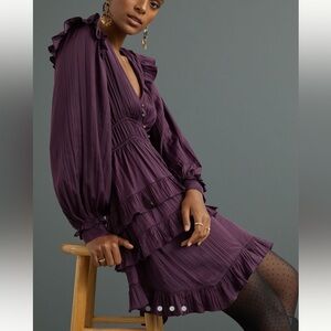 Anthropologie tiered ruffled mini dress